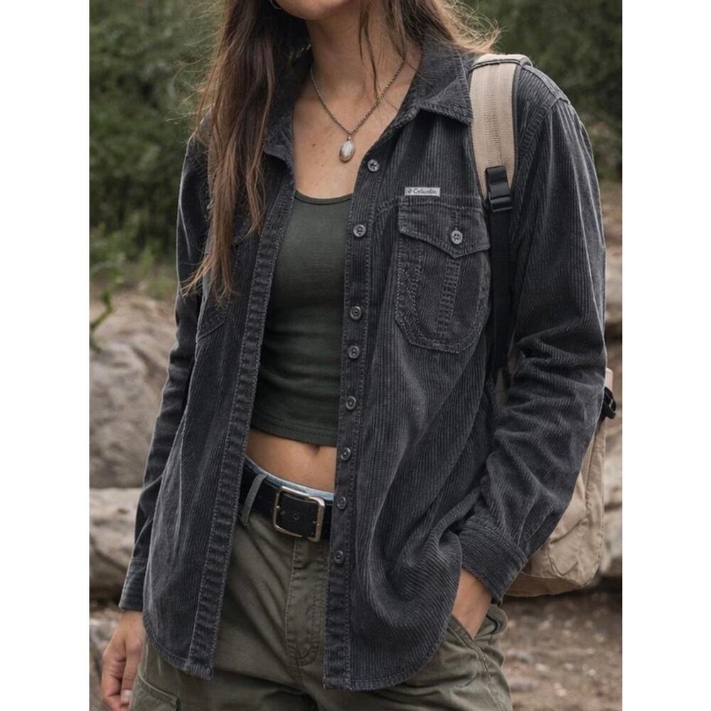 Columbia Gray Corduroy Button Up Shirt Jacket Women’s M